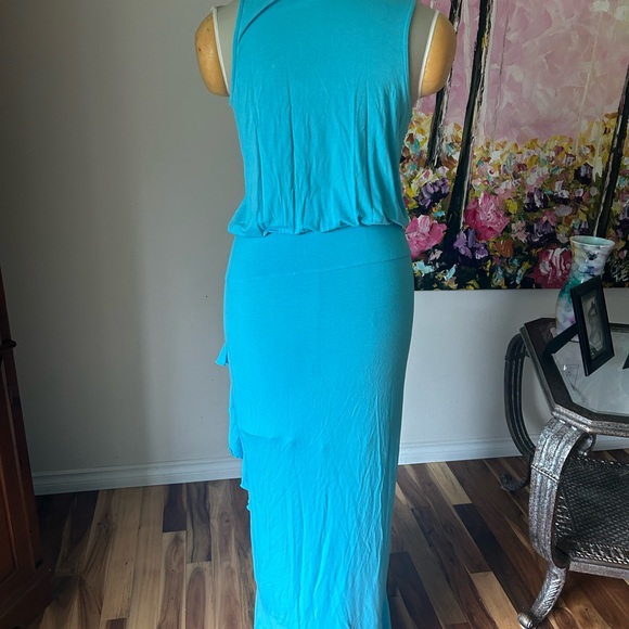 Stunning Aqua summer dress. Wear long or short. Side slit. NWT. Venus Sz M - Picture 4 of 7